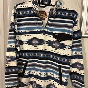 Red Dirt Rafter C Cozy Kids' Aztec Pattern Sweater in Blue and White